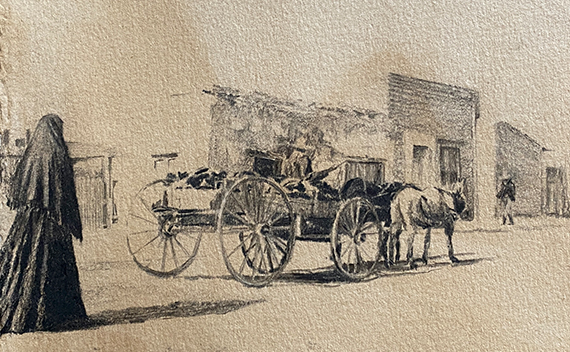EL CAMINO REAL - Charcoal on Toned Paper, 8in x 8in